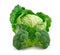 Ripe Broccoli and Savoy Cabbage Isolated on White