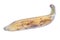 A ripe brown yellow banana is wrapped by preservative plastic film, food protection concept.