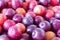 Ripe cherry plum background. Top angle view. Seective focus.