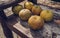 Ripe citrus fruit lying on the bench