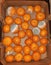 Ripe citrus fruits in cardboard on packing factory