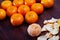 Ripe clementines on wooden table