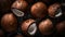 Ripe coconuts with water drops, banner, Generative AI 1