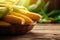 ripe corn in basket country style on the wooden background