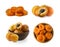 Ripe and dried apricots. Fresh and dried apricots isolate on white background. Apricots and dried apricots with copy space forRipe