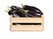 Ripe eggplant in a wooden box