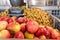 Ripe fall apples in a storage silo, ready to squeeze apple juice