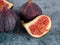 Ripe figs, whole and cut, beautiful, juicy, close-up, selective