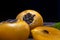 Ripe fragrant sweet persimmons laid out on old wooden boards