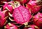 Ripe fresh pink exotic pitaya dragon fruit.Macro.AI Generative