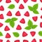 Ripe fresh raspberries and leaves, seamless berry pattern