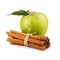 Ripe green apple with cinnamon sticks isolated