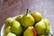 ripe green juicy Ukrainian pears as background, pears