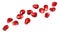 Ripe juicy pomegranate seeds falling on white background. Banner design