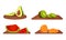 Ripe Juicy Sliced Fruits on Wooden Cutting Board Vector Set