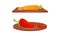 Ripe and Juicy Sliced Pepper and Carrot Rested on Cutting Board Vector Set