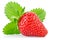 Ripe juicy strawberry with green leaves