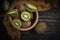 Ripe kiwi season delicious antioxidant on wooden background dessert detox table healthy