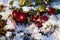 Ripe Lingonberries, Vaccinium vitis-idaea, as a northern delicacy in snow