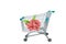 Ripe litchi fruits in shopping trolley cart on white background
