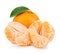 Ripe mandarin with leaf close-up on a white background. Tangerine orange with leaf on a white background.