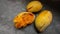 Ripe mango. Mango fruit whose skin was cracked peeled off because it fell from the tree. Selective focus.