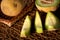 Ripe melons served on a wooden table