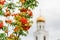 Ripe orange berries of the Rowan tree and the Orthodox Church in the background. The City Of Samara, Russia