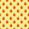 Ripe orange peaches, persimmons on a yellow background. Seamless pattern illustration with acrylic.