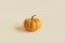 Ripe orange pumpkin on a yellow pastel background. Minimalistic concept for Thanksgiving card or background