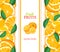 Ripe orange vertical seamless border. Vector illustration card with composition Juicy fresh mandarin fruits slice, leaf