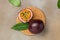 ripe organic passion fruit. banner, menu, recipe place for text, top view