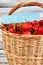 Ripe organic strawberries in basket.