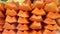 Ripe papaya slices arranged in glass cupboard