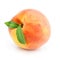 Ripe peach fruit with green leafs isolated