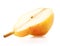 Ripe pear slice isolated on white background