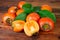 Ripe persimmons kaki fruits on rustic background