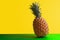 Ripe pineapple on a yellow-green background. Copy space. Harvest exotic fruits. Blank for packaging or poster