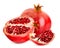 Ripe pomegranate half and a piece on a white, close-up. Isolated