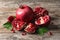 Ripe pomegranates and leaves