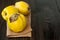 Ripe quinces on vintage wooden table