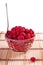 Ripe raspberry in a dish with spoon