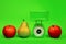 Ripe red apple pear kitchen scales fitness diet food nutrition correct yellow green