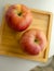 Ripe Red Apple Wooden Bowls Other Apples Table