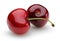 Ripe red cherries with stalk on white background