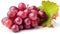 Ripe red grape. Pink bunch with leaves isolated on white. With clipping path. Full depth of field, generative ai