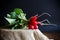 Ripe red radish with foliage