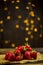 Ripe red strawberries in warm romantic colors with blur background.