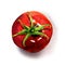 Ripe red tomato, single fresh juicy red object, top view, organic vegetarian food, natural ingredient, close up