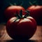 Ripe red tomatoes on a dark wooden background, summer freshness, organic vegetable, generative ai